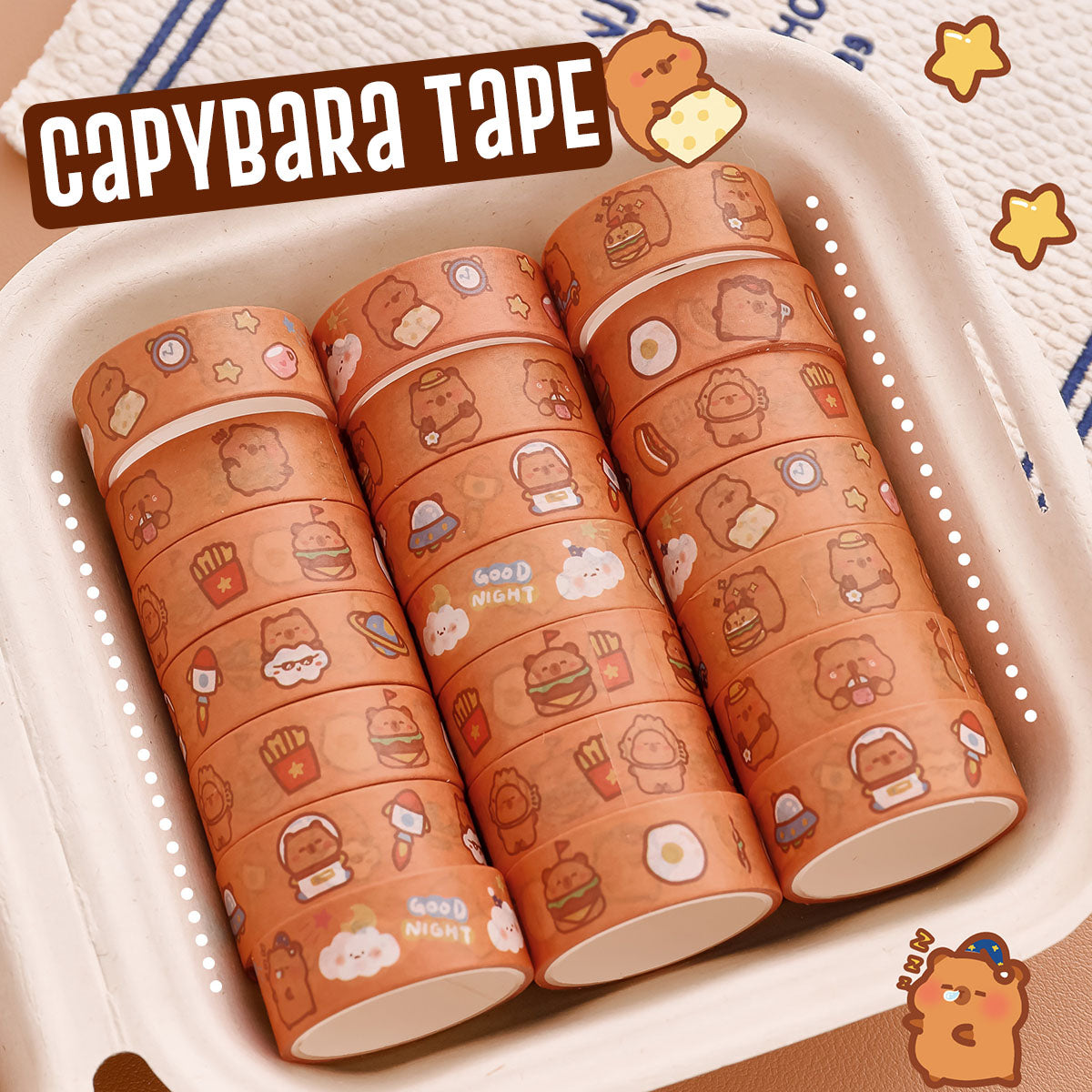 Washi Tape Roll Selotip Karakter Capybara Lucu Isolasi DIY Scrapbook
