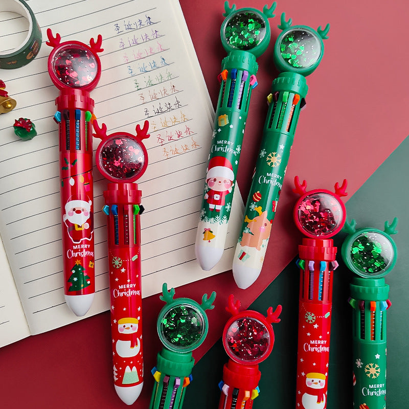 Bolpoin Pulpen Kombinasi 10 Warna Motif Natal Santa Rudolf Karakter Lucu DCA0944