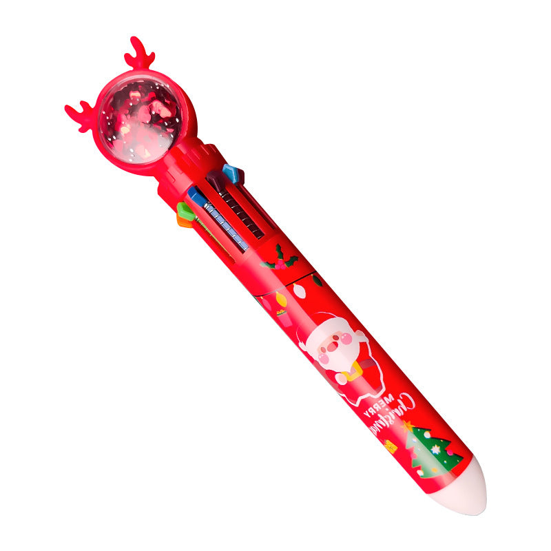 Bolpoin Pulpen Kombinasi 10 Warna Motif Natal Santa Rudolf Karakter Lucu DCA0944
