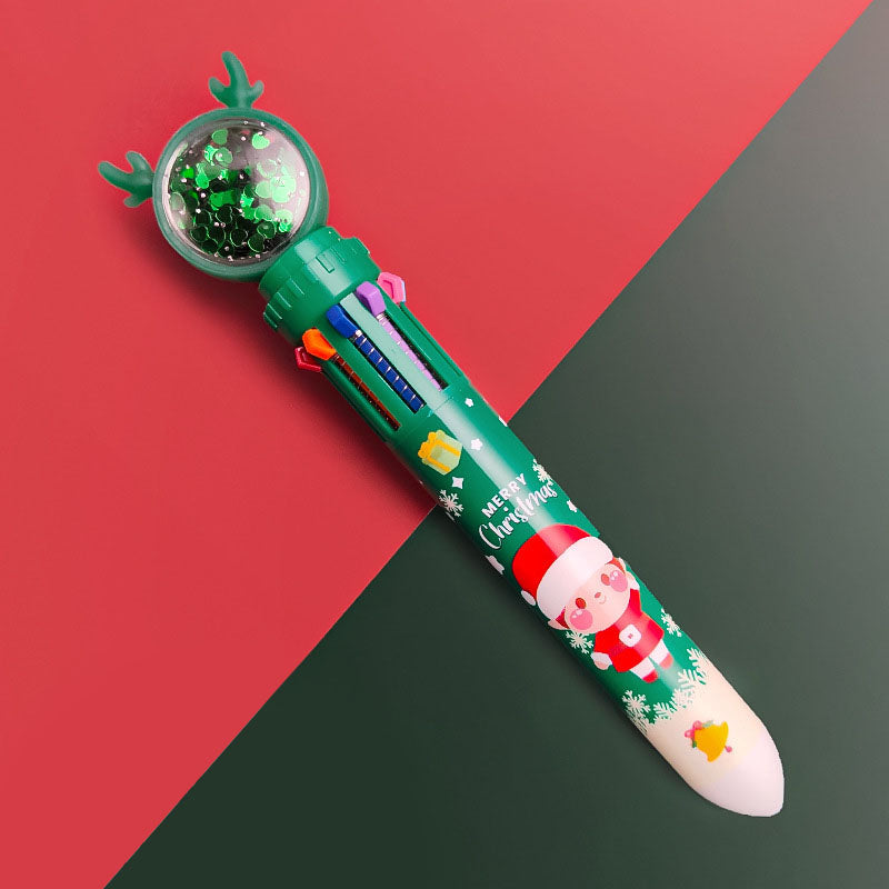 Bolpoin Pulpen Kombinasi 10 Warna Motif Natal Santa Rudolf Karakter Lucu DCA0944