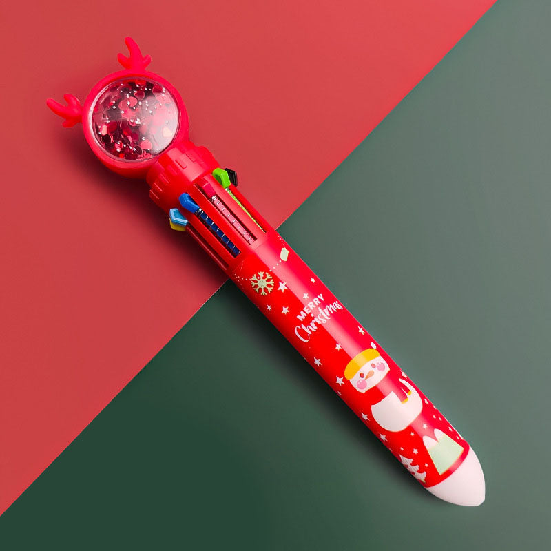 Bolpoin Pulpen Kombinasi 10 Warna Motif Natal Santa Rudolf Karakter Lucu DCA0944