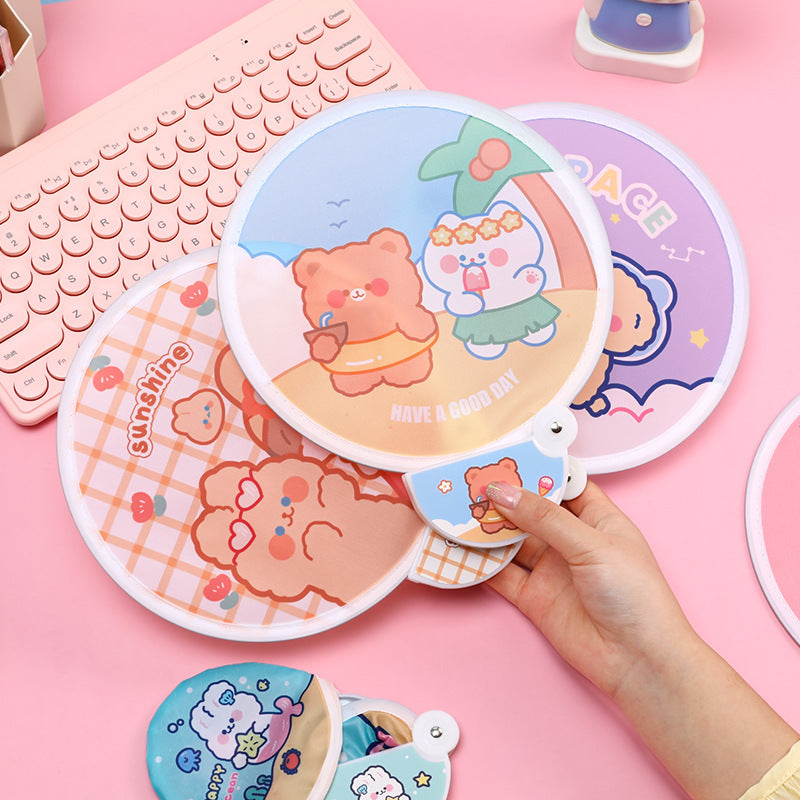 Kipas Tangan Lipat Bulat Tas Mini Folding Fan Portable Karakter Lucu