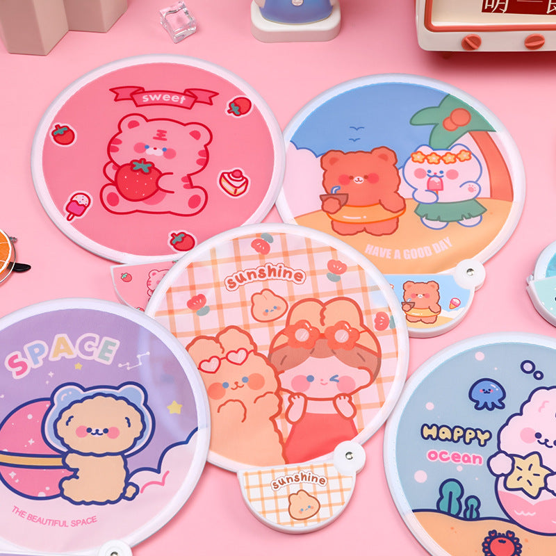 Kipas Tangan Lipat Bulat Tas Mini Folding Fan Portable Karakter Lucu