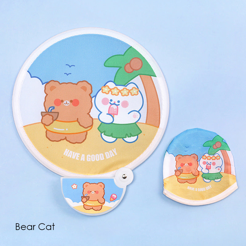 Kipas Tangan Lipat Bulat Tas Mini Folding Fan Portable Karakter Lucu