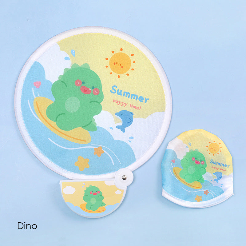 Kipas Tangan Lipat Bulat Tas Mini Folding Fan Portable Karakter Lucu
