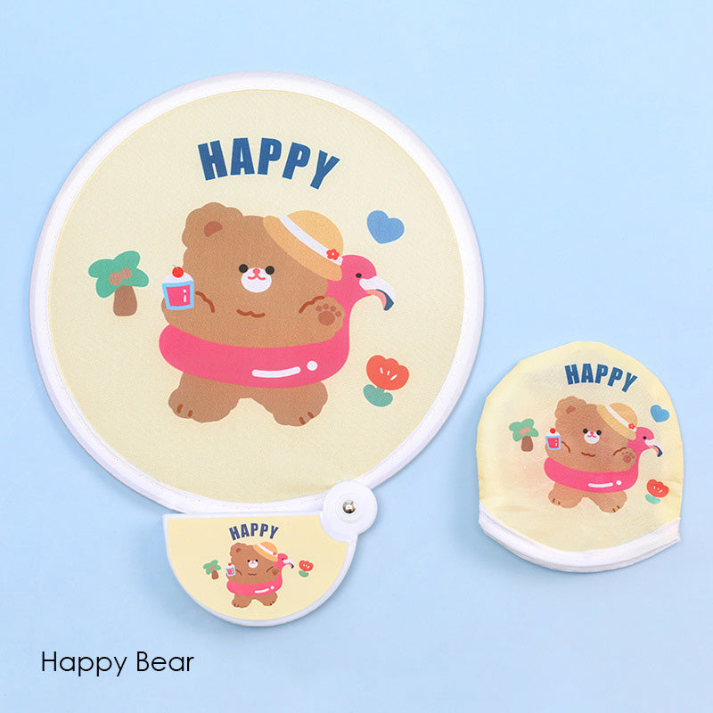 Kipas Tangan Lipat Bulat Tas Mini Folding Fan Portable Karakter Lucu