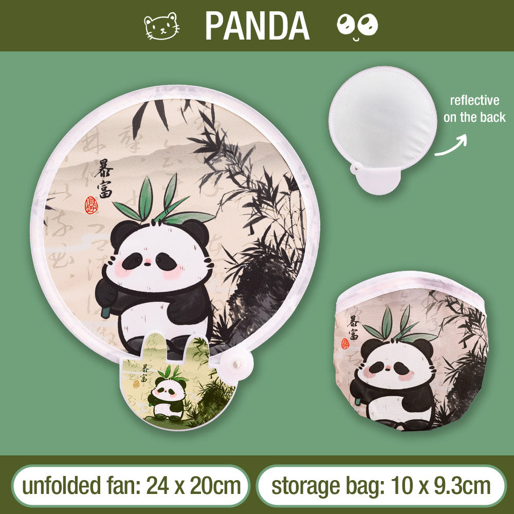 Kipas Tangan Lipat Bulat Tas Mini Folding Fan Portable Karakter Lucu