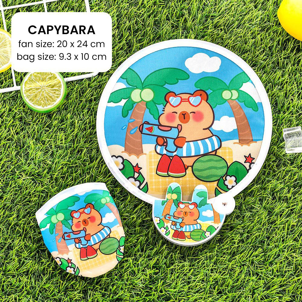 Kipas Tangan Lipat Bulat Tas Mini Folding Fan Portable Karakter Lucu
