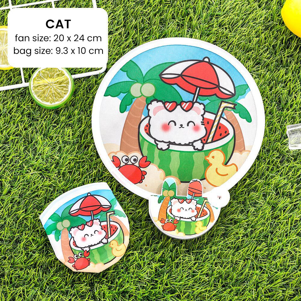 Kipas Tangan Lipat Bulat Tas Mini Folding Fan Portable Karakter Lucu