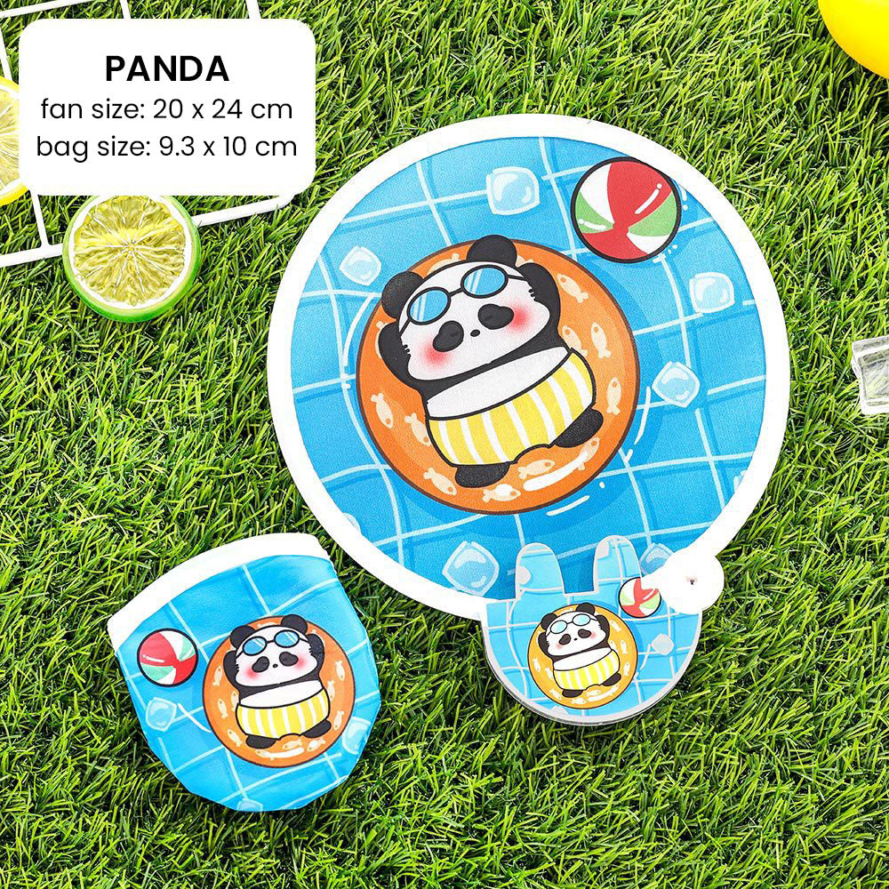 Kipas Tangan Lipat Bulat Tas Mini Folding Fan Portable Karakter Lucu