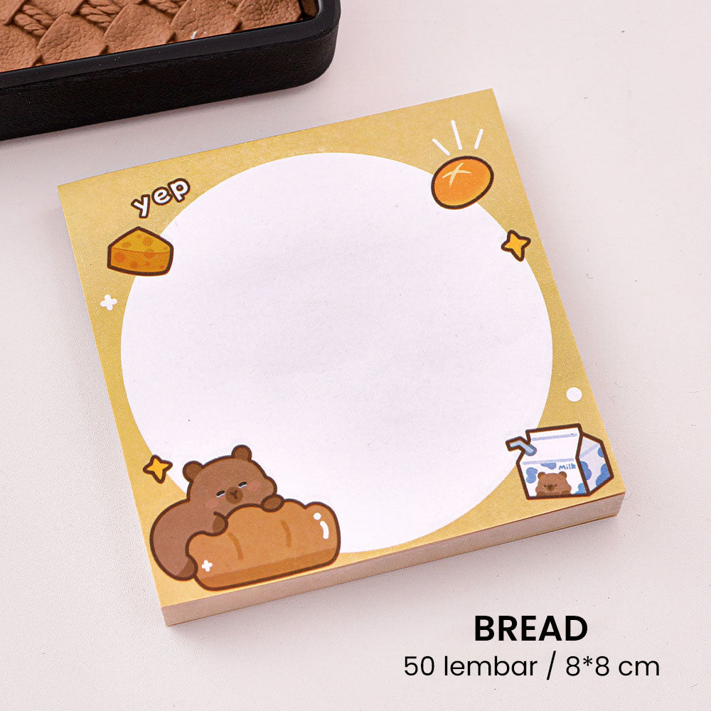 Sticky Notes 50 Lembar Persegi Capybara Lucu Catatan Tempel Aesthetic DCA2469
