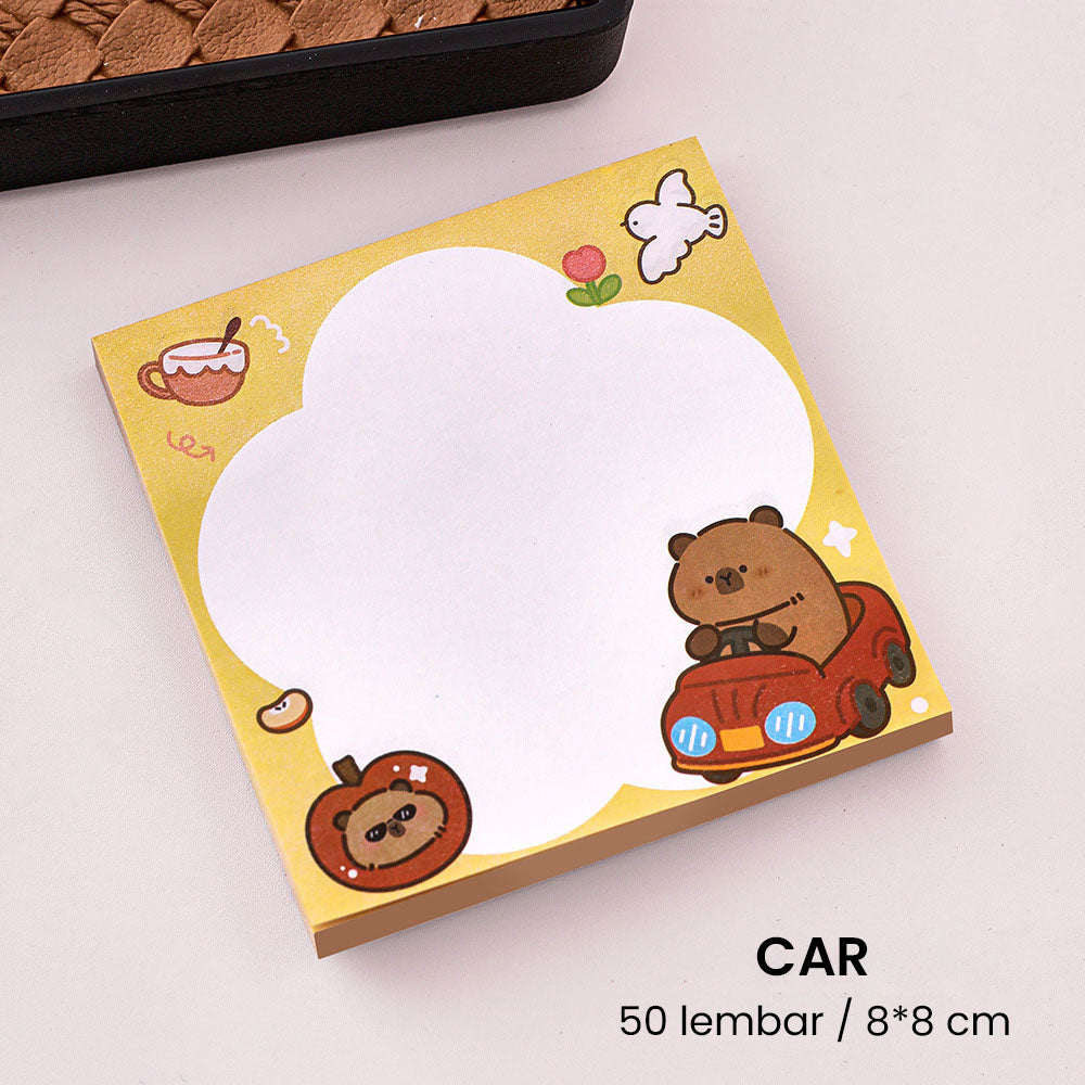 Sticky Notes 50 Lembar Persegi Capybara Lucu Catatan Tempel Aesthetic DCA2469