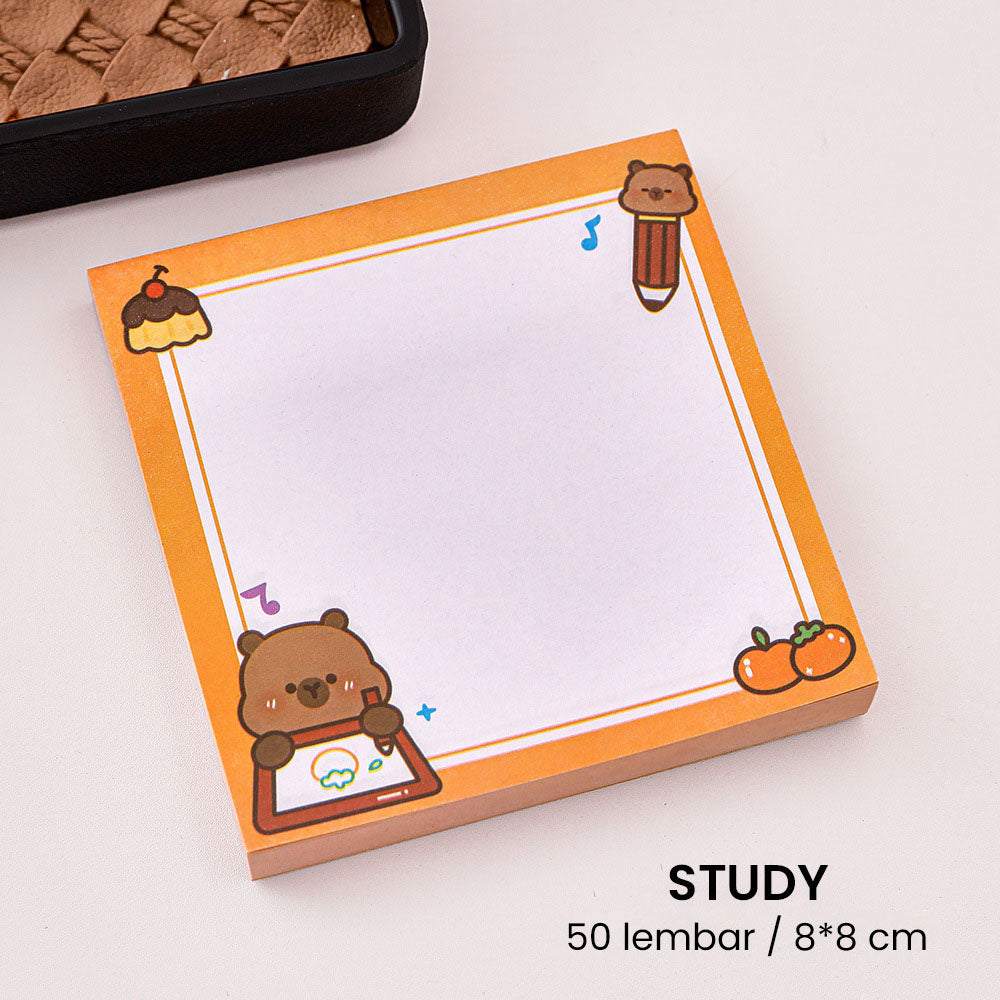 Sticky Notes 50 Lembar Persegi Capybara Lucu Catatan Tempel Aesthetic DCA2469
