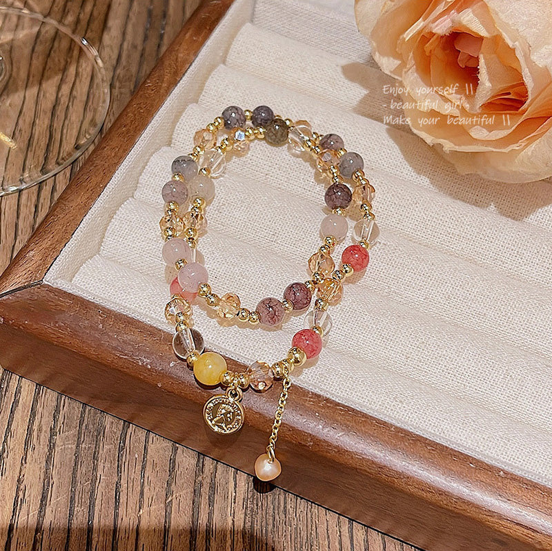 Bracelet Retro Baroque Pearl Portrait Round Plate Double Layer HXBS0397