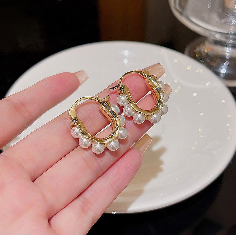 Earring Hoop Buckle Huggie Pearl HXEA0533