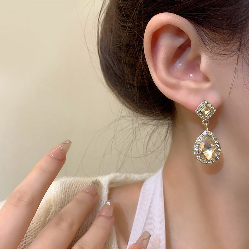 Earring Stud Versatile Temperament Zircon Drop Shaped HXEA0670