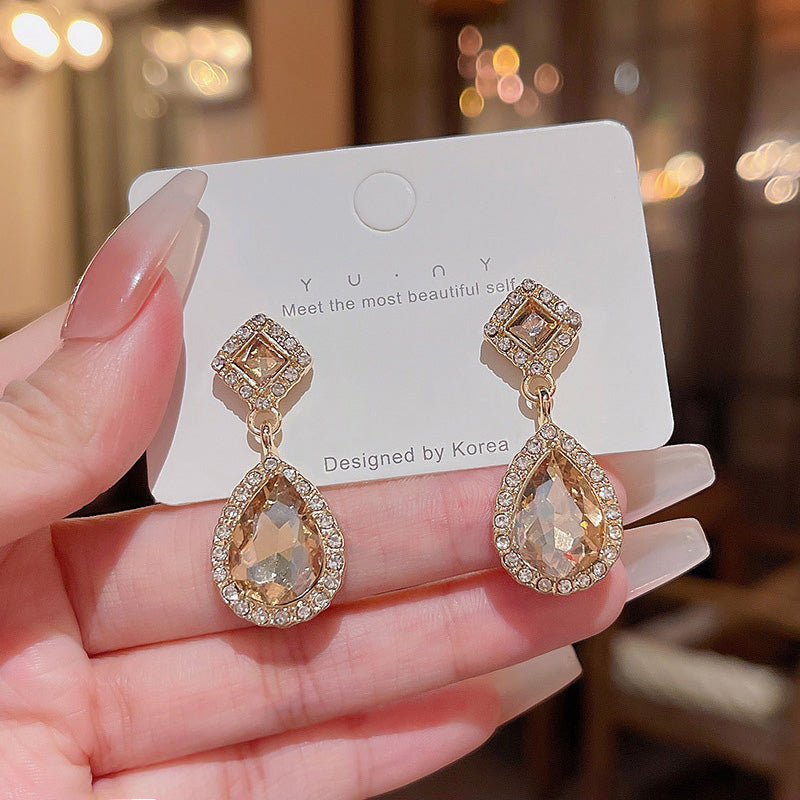 Earring Stud Versatile Temperament Zircon Drop Shaped HXEA0670