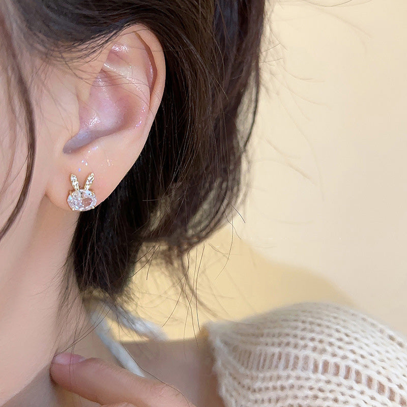 Earring Stud Cute Rabbit Zircon HXEA1023