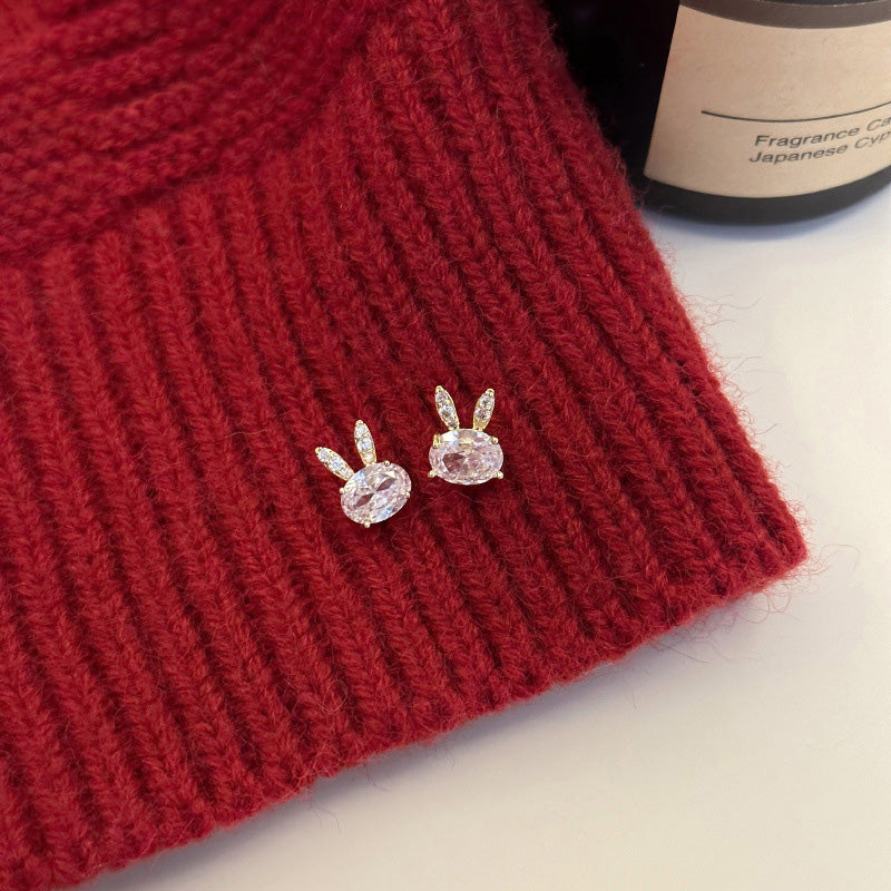 Earring Stud Cute Rabbit Zircon HXEA1023