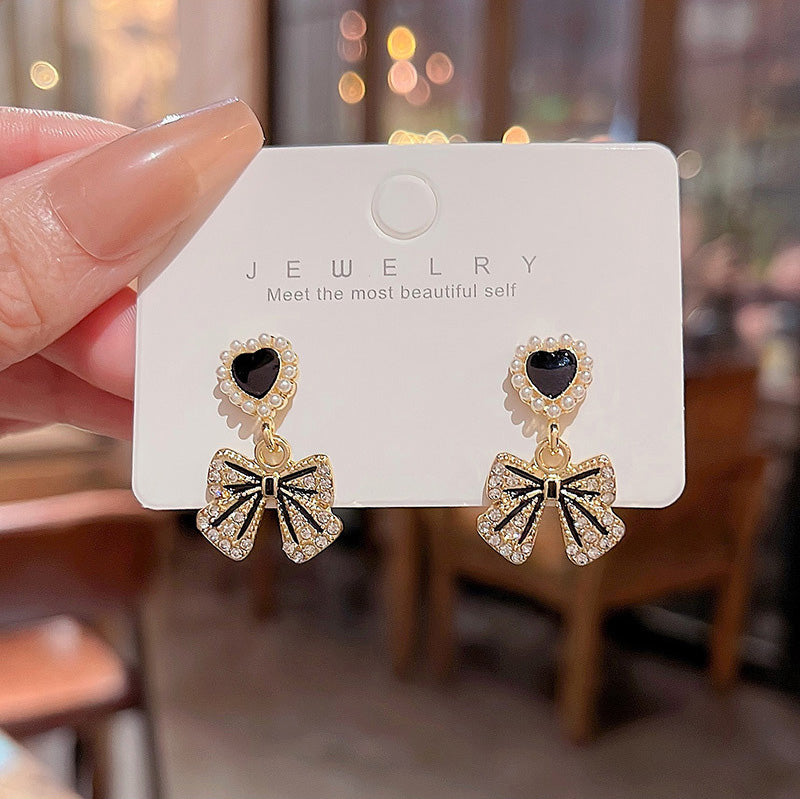 Earring Stud Niche Rhinestone Bow HXEA1084