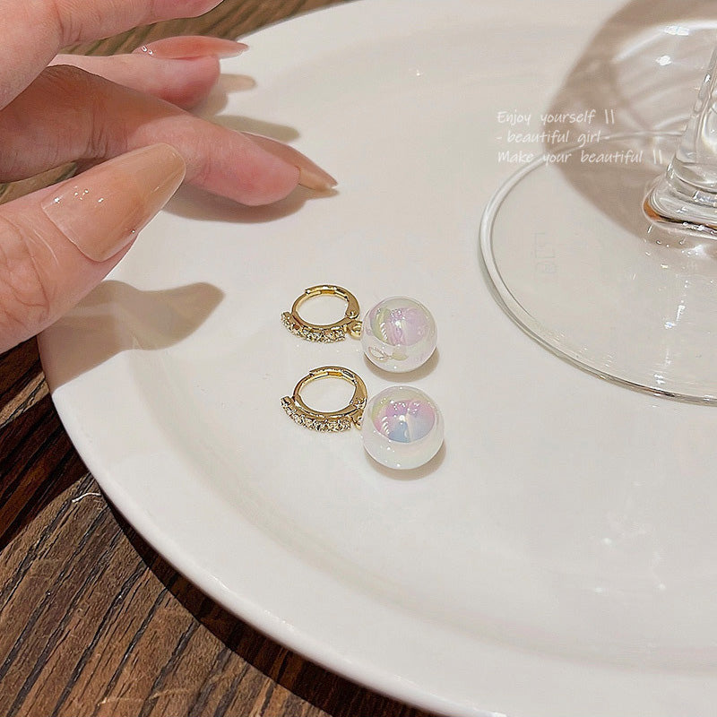 Earring Hoop Huggie Niche Mermaid Color Pearl HXEA1113
