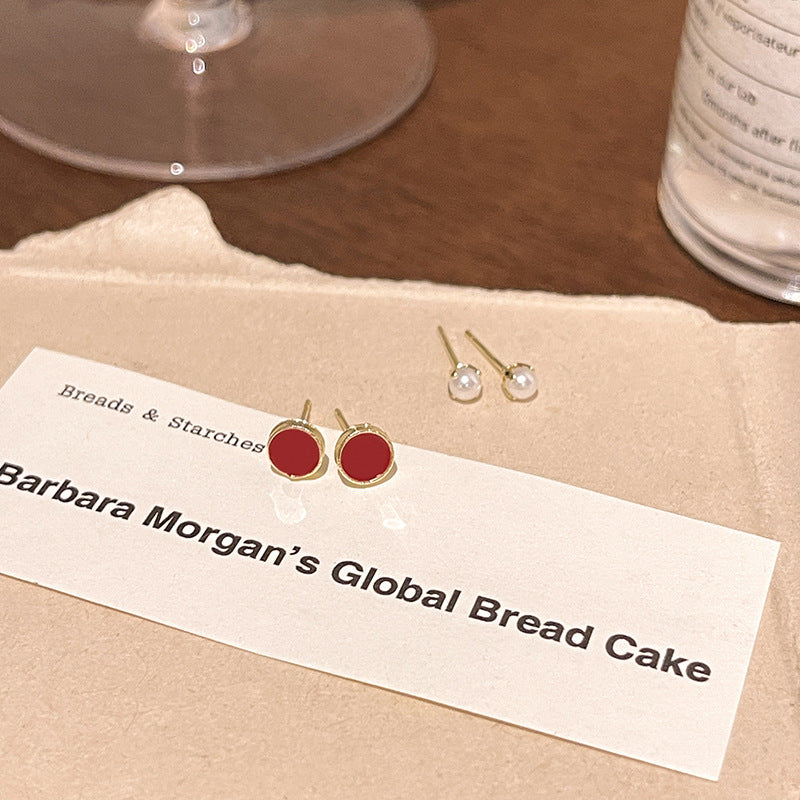 Earring Stud Simple Pearl Temperament Red Geometric HXEA1512