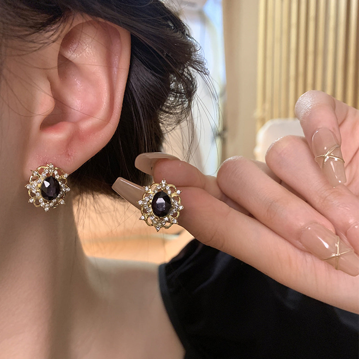 Earring Stud Light Luxury Niche Amethyst Palace Style HXEA1628