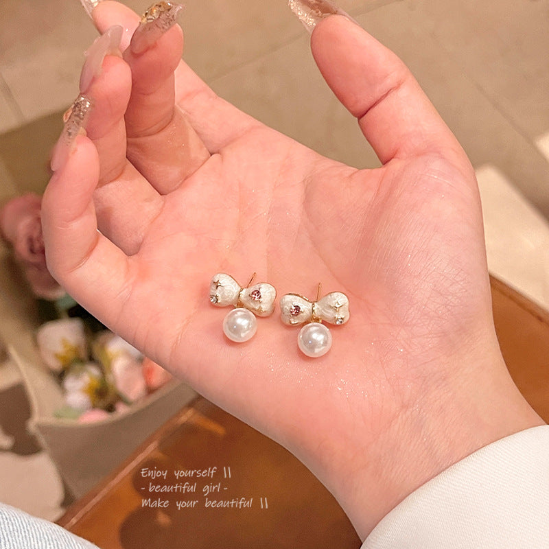 Earring Stud Small Fresh Bow Ins Trend Advanced Design Purple Zircon HXEA1672
