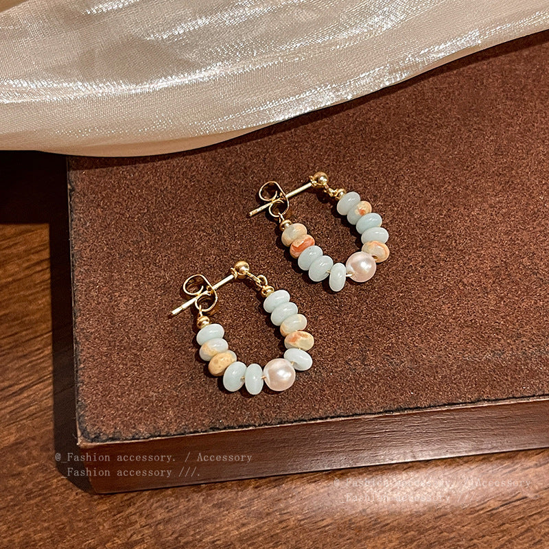 Earring Huggie Dopamine Color Beads Pearl HXEA1759