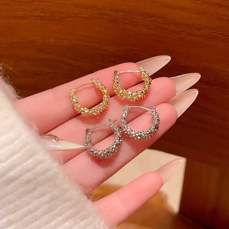Earring Huggie Super Flash Sparkling Double Layered HXEA1766