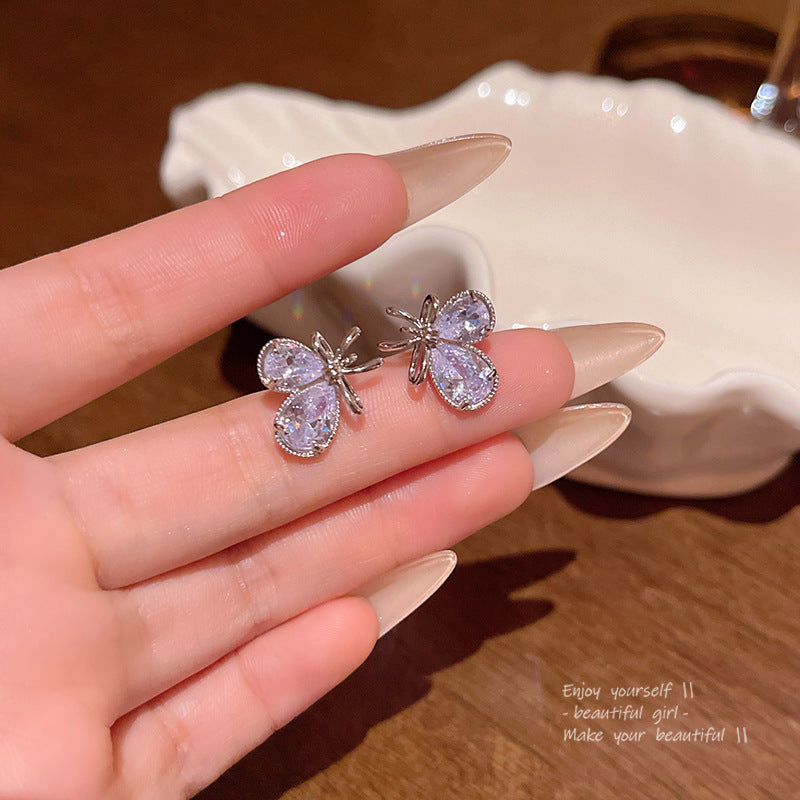 Earring Stud Exquisite Super Shiny Zircon Butterfly HXEA1767