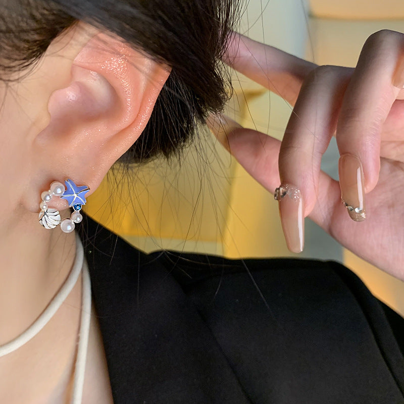 Earring Stud Fresh Elegant Starfish Shell Galaxy Moon HXEA1486 HXEA1780