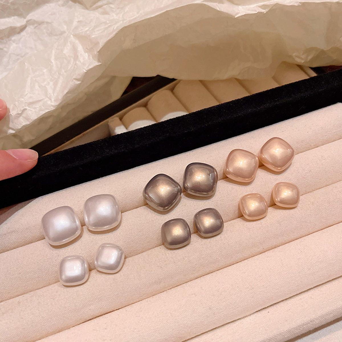 Earring Stud Simple Temperament Square Sugar Cube Pearl HXEA1821