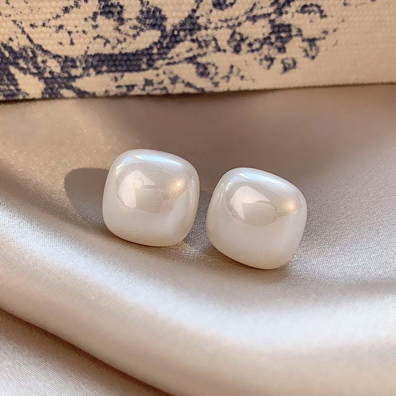 Earring Stud Simple Temperament Square Sugar Cube Pearl HXEA1821