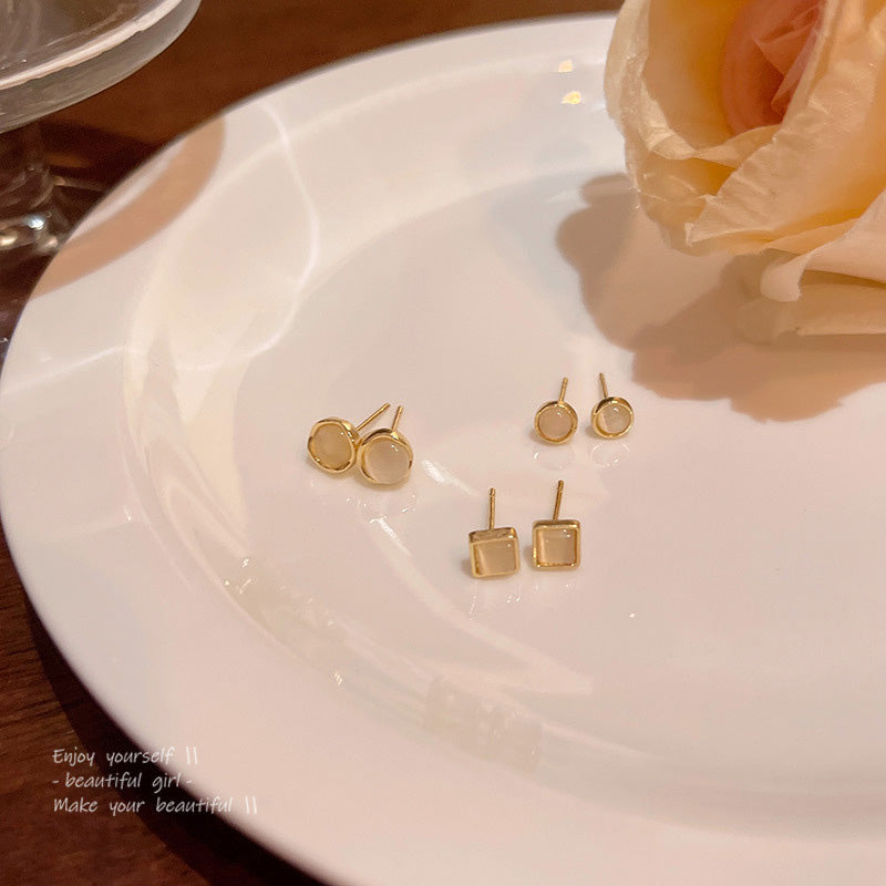 Earring Stud Set Simple Geometric Cat's Eye Stone HXEA1853