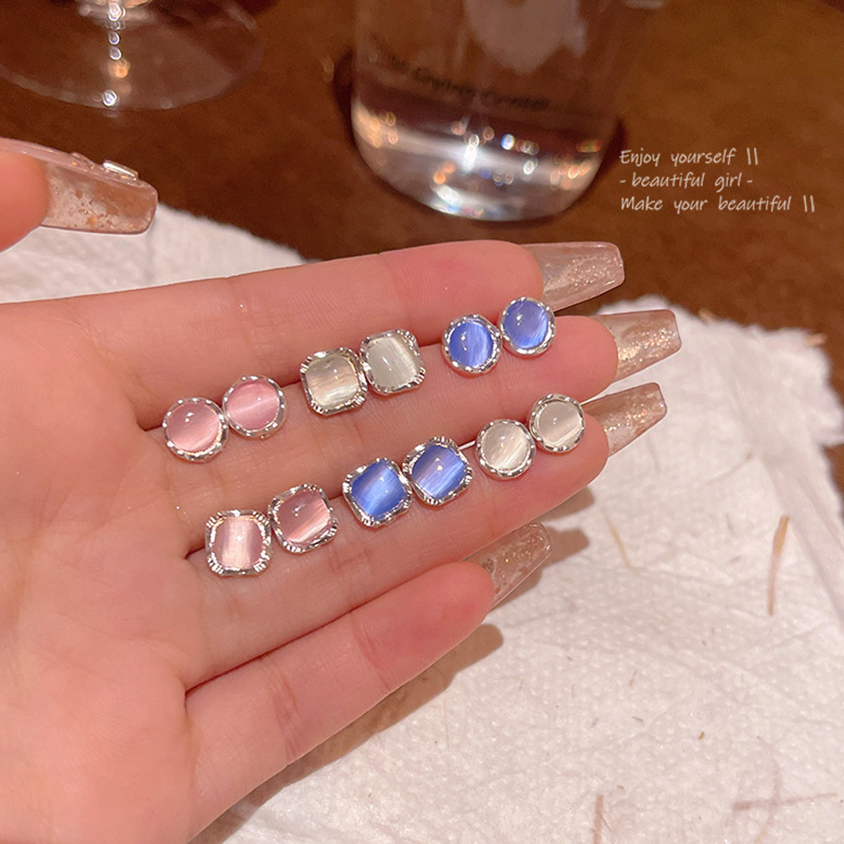 Earring Set Stud Simple Geometric Cat's Eye Stone HXEA1904