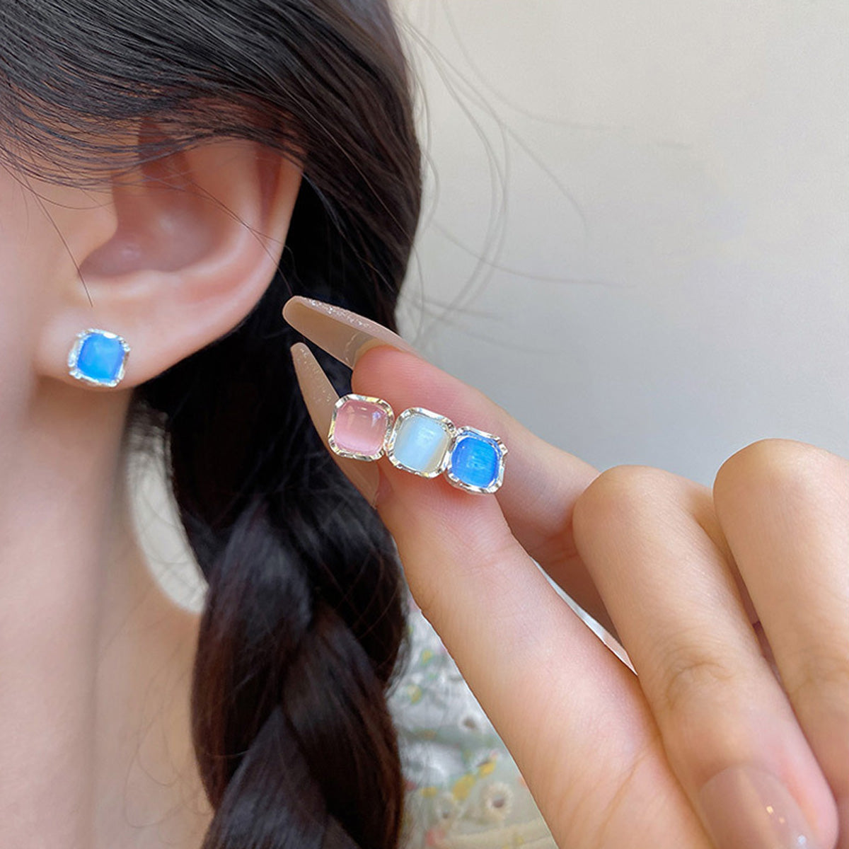 Earring Set Stud Simple Geometric Cat's Eye Stone HXEA1904