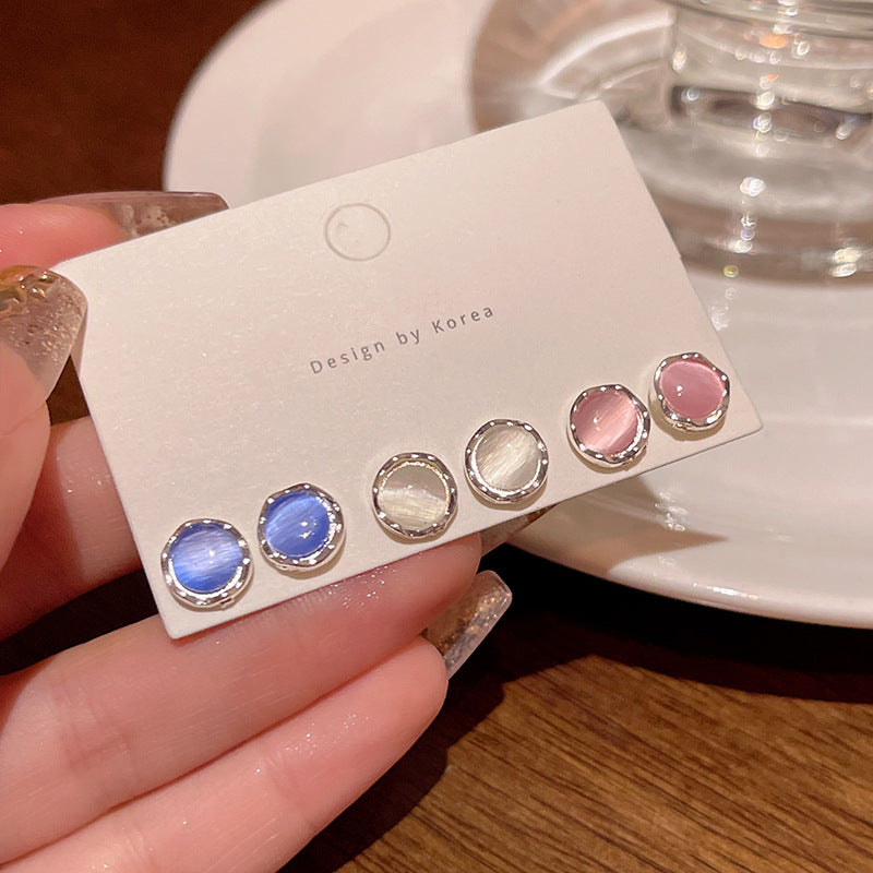 Earring Set Stud Simple Geometric Cat's Eye Stone HXEA1904