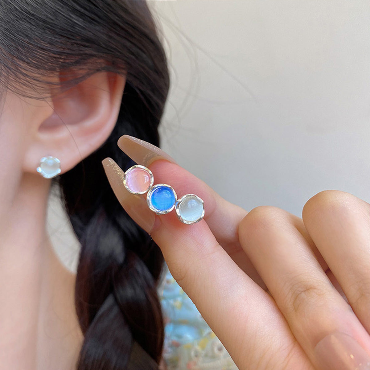 Earring Set Stud Simple Geometric Cat's Eye Stone HXEA1904