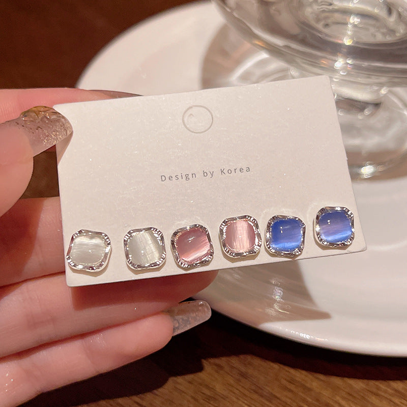Earring Set Stud Simple Geometric Cat's Eye Stone HXEA1904