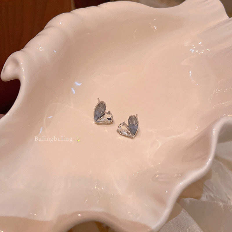 Earring Stud Ice Blue Crystal Broken Diamond Heart HXEA1909