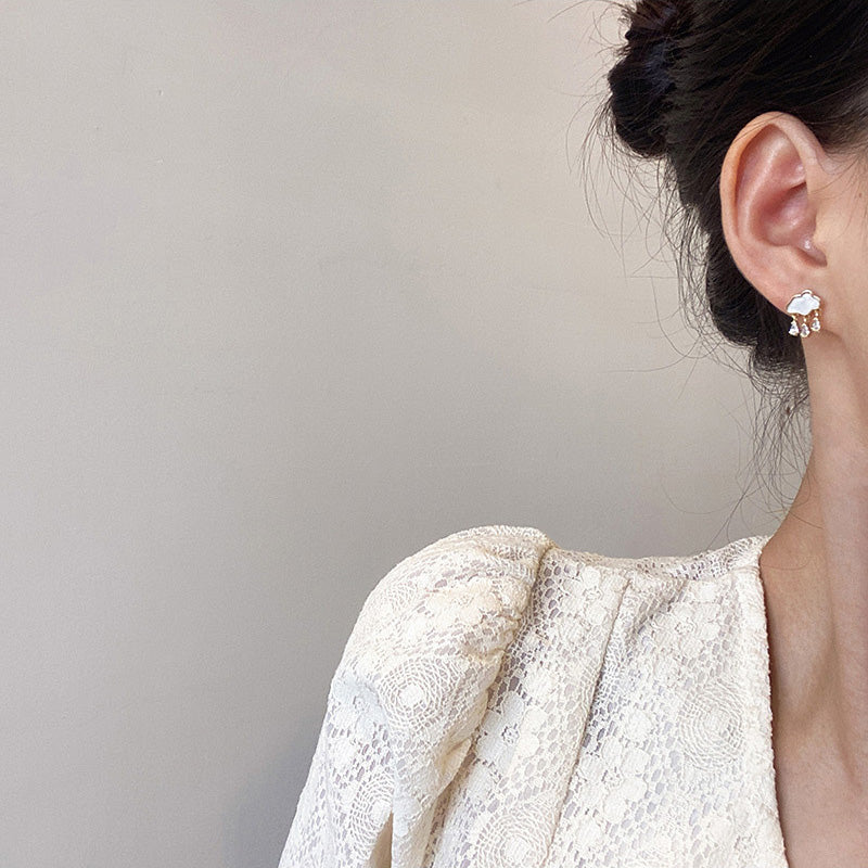 Earring Stud Small Cloud Teardrop Shaped Zircon Tassel HXEE3176