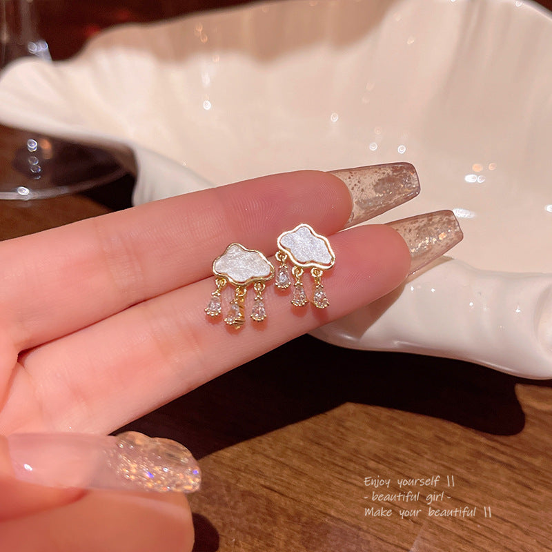 Earring Stud Small Cloud Teardrop Shaped Zircon Tassel HXEE3176