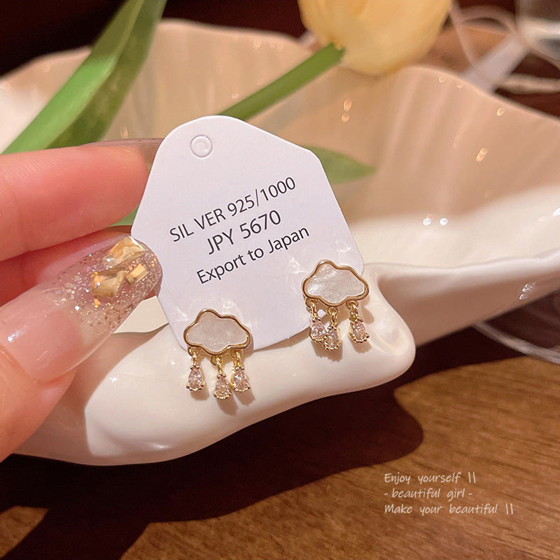 Earring Stud Small Cloud Teardrop Shaped Zircon Tassel HXEE3176