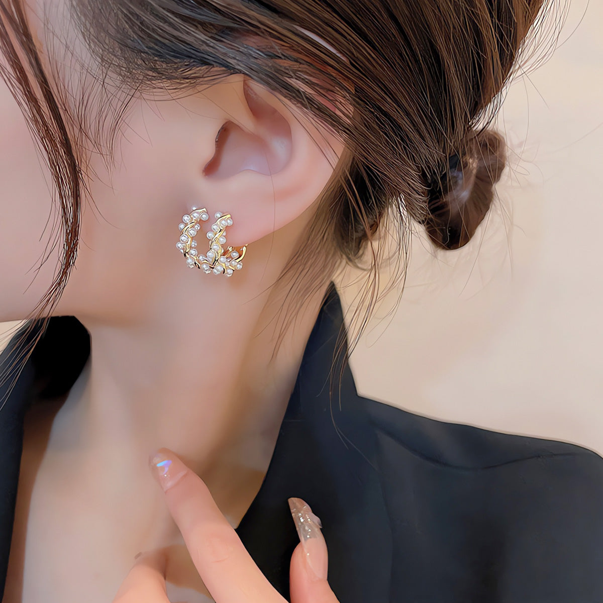 Earring Hoop Huggie Wrap Pearl HXEE5170