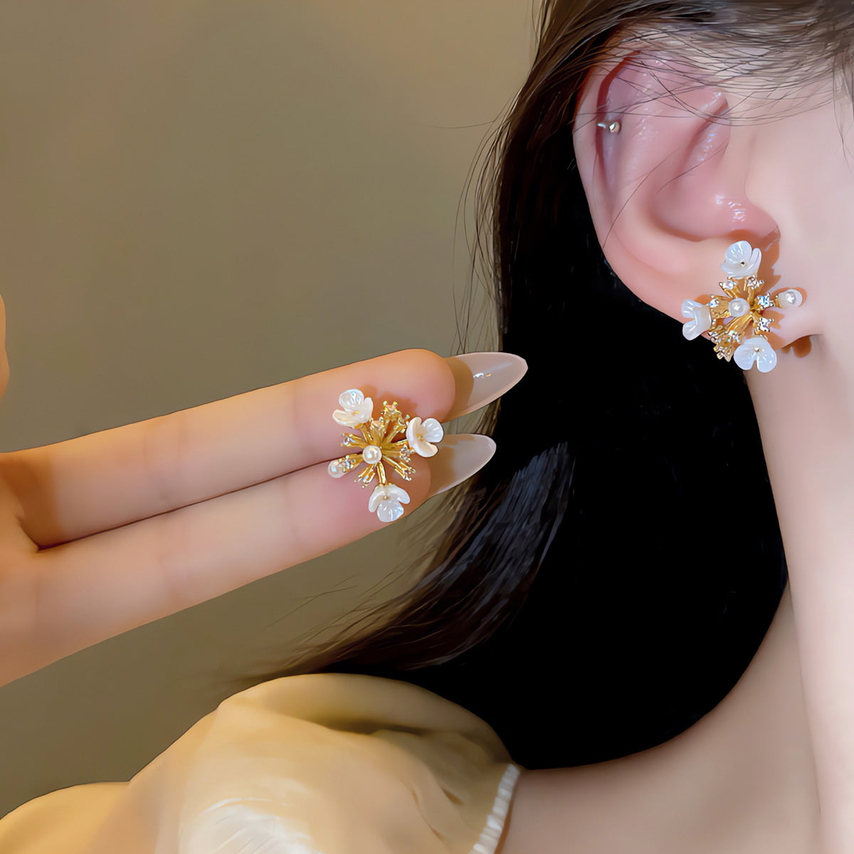Earring Stud Summer Spring Flower Pearl HXEE5861