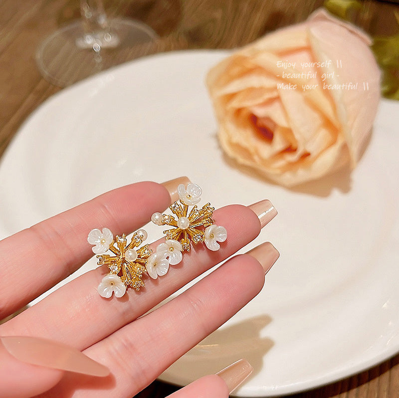Earring Stud Summer Spring Flower Pearl HXEE5861