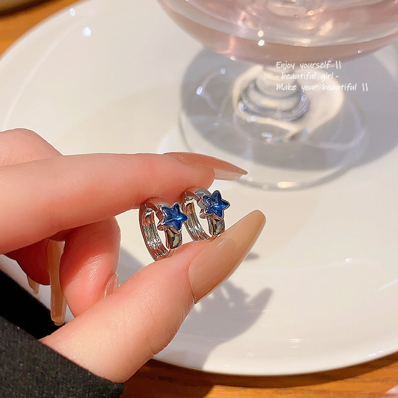 Earring Hoop Huggie Niche Blue Star Zircon HXEE6101