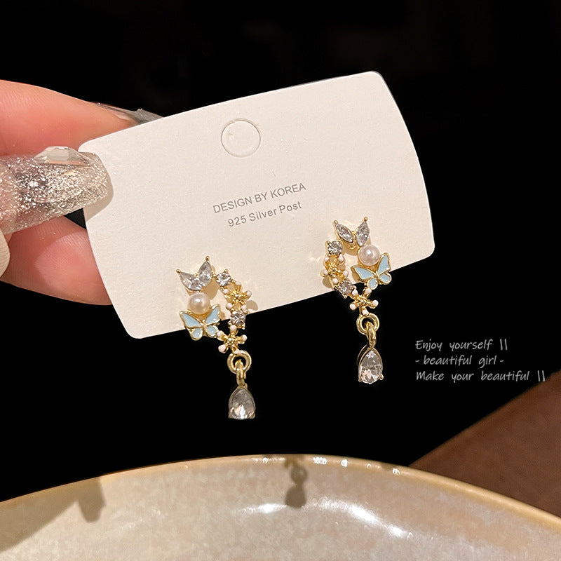 Earring Stud Small Fresh Zircon Flower Butterfly HXEPD005