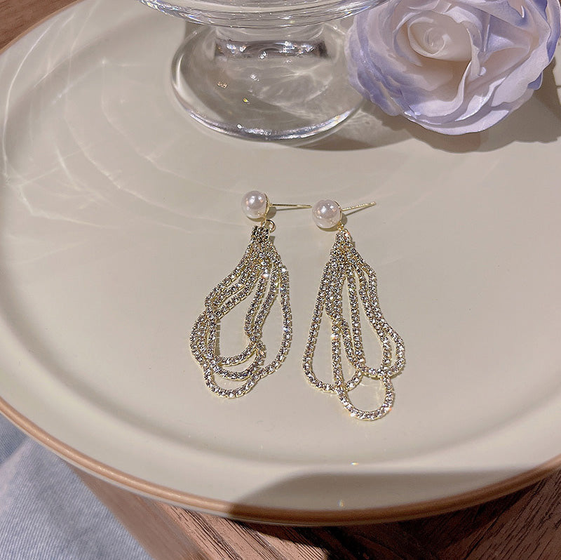 Earring Stud Long Tassel Diamond Drop Shaped HXLA0858